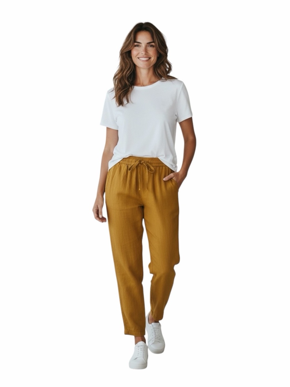 J. Crew•Mustard Linen Cotton Drawstring Pants
